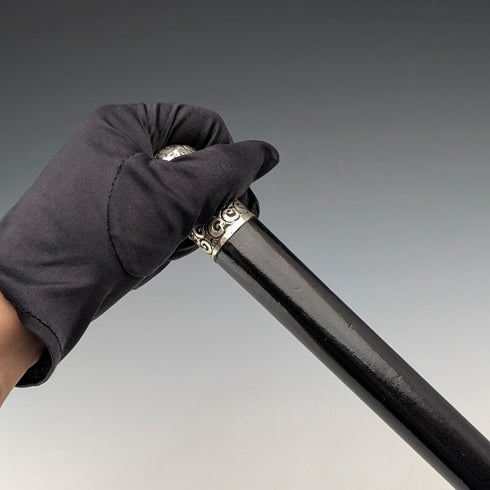 1910年 英国アンティーク ブラックシャフト 純銀製ロンデルハンドル 杖 84cm