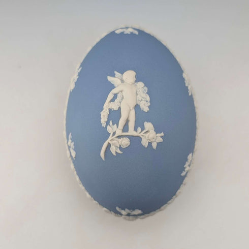 英國復古 Wedgwood Jasperware 蛋形小物盒,淡藍色