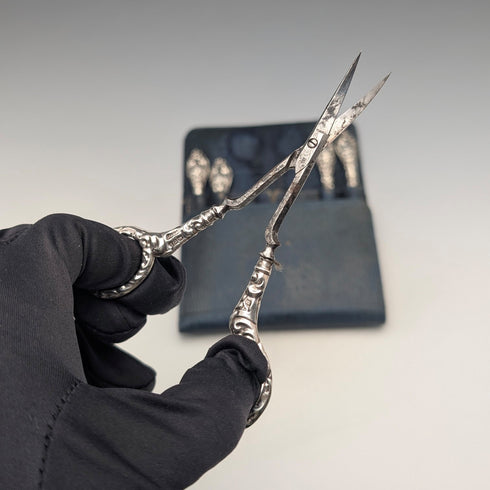 1910年 英国アンティーク 純銀製ハンドル グルーミング5点セット J&R Griffin ケース付