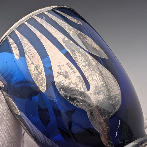 復古美國鈷藍色鍍銀醒酒杯 4 件套