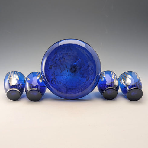 復古美國鈷藍色鍍銀醒酒杯 4 件套