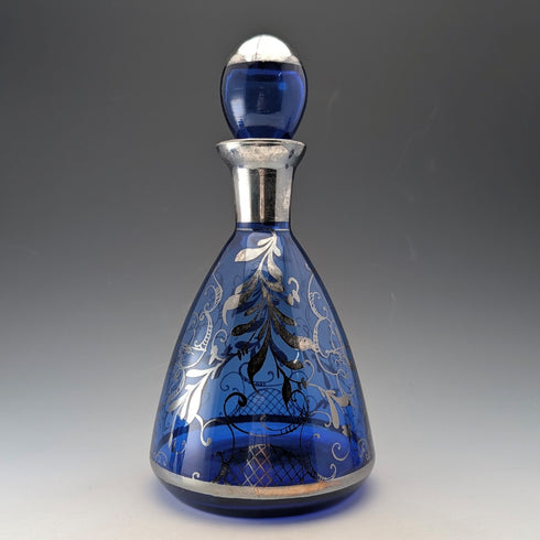 復古美國鈷藍色鍍銀醒酒杯 4 件套