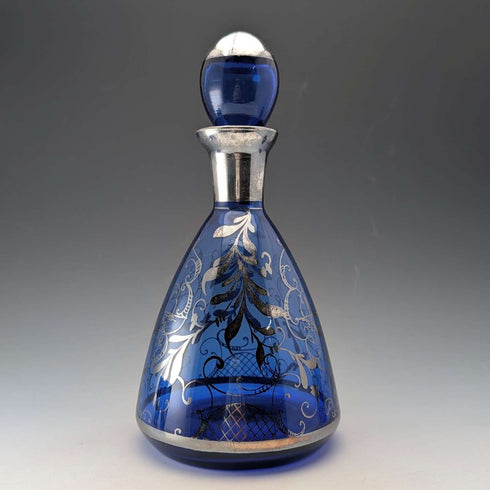 Vintage American Cobalt Blue Silver Overlay Decanter Cups Set of 4