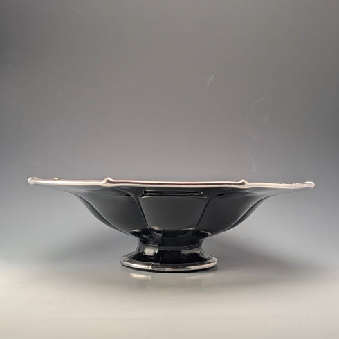 古董美國烏木玻璃銀覆蓋高腳碗,直徑 28 厘米