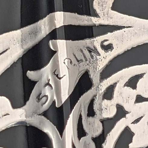 古董美國烏木玻璃銀覆蓋高腳碗,直徑 28 厘米