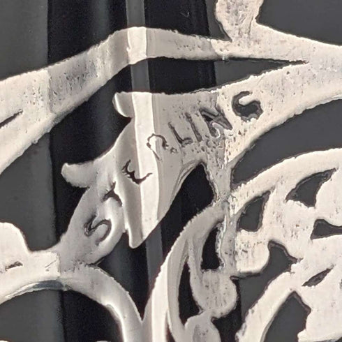 古董美國烏木玻璃銀覆蓋高腳碗,直徑 28 厘米