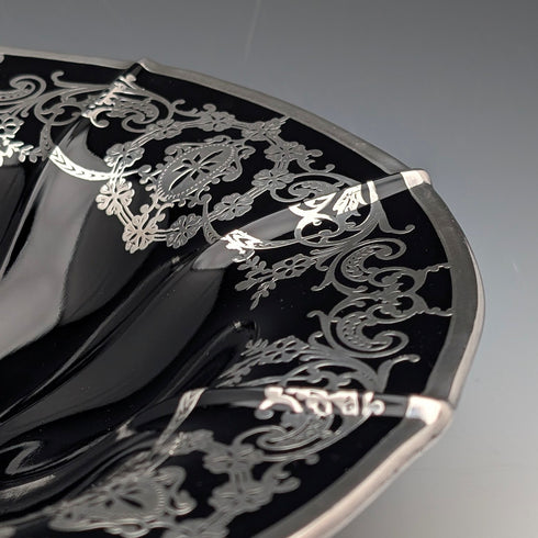 古董美國烏木玻璃銀覆蓋高腳碗,直徑 28 厘米