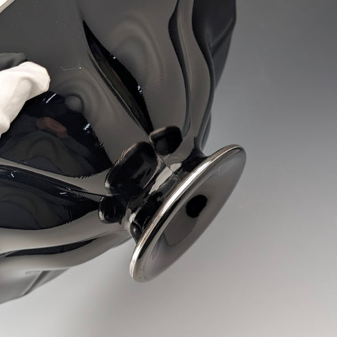 古董美國烏木玻璃銀覆蓋高腳碗,直徑 28 厘米