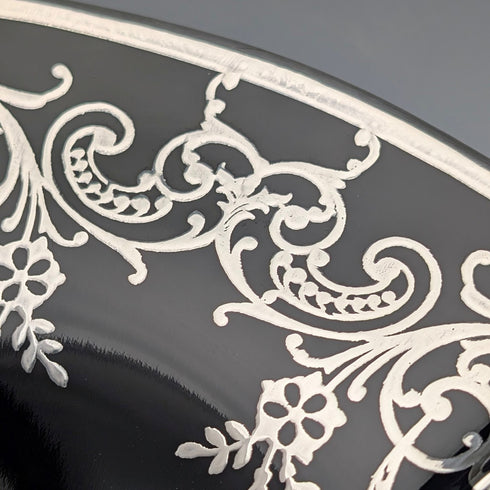 古董美國烏木玻璃銀覆蓋高腳碗,直徑 28 厘米