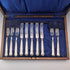 1923 British Antique Pure Silver Handle Dessert Cutlery 5 Pair Yates Brothers Wooden Box