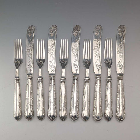 1923年古董英國銀柄甜點餐具5對,Yates Brothers木盒包裝
