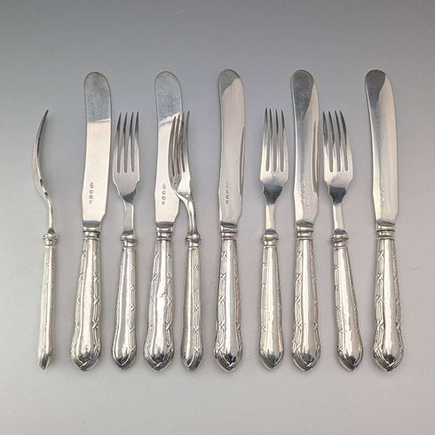 1923年古董英國銀柄甜點餐具5對,Yates Brothers木盒包裝