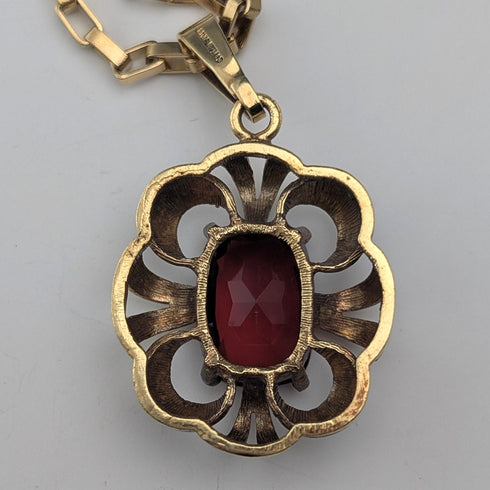 復古鍍金紅石吊墜配項鍊