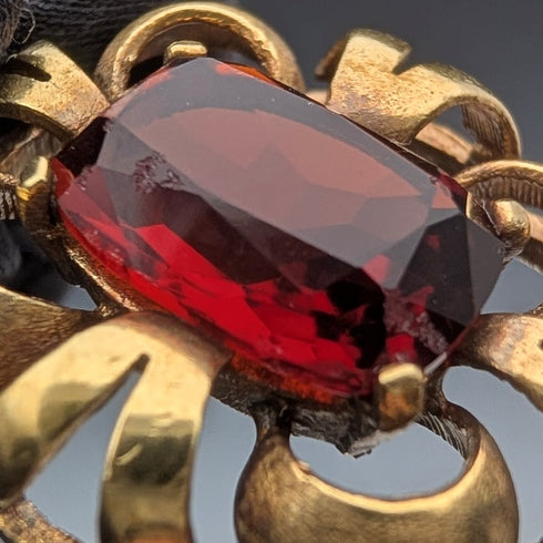 復古鍍金紅石吊墜配項鍊