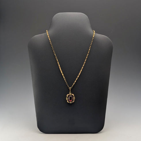 復古鍍金紅石吊墜配項鍊