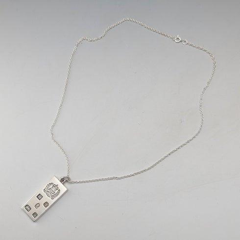 1977 British pure silver Jubilee ingot pendant, 20.1g, with pure silver necklace, RJ