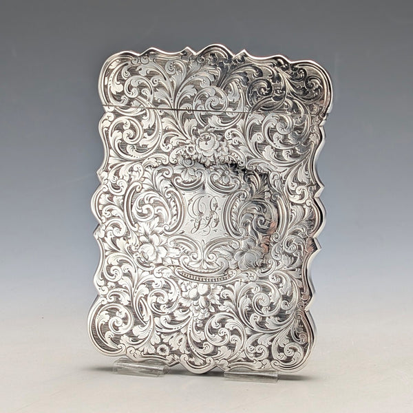 1849 年英國古董捲軸雕刻純銀卡片盒,71 克,Taylor & Perry