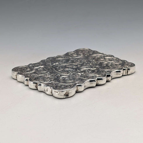 1849 British antique scroll engraved sterling silver card case, 71g, Taylor & Perry