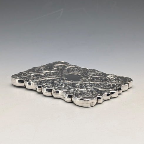 1849 British antique scroll engraved sterling silver card case, 71g, Taylor & Perry