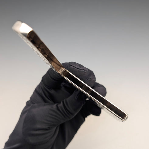 1849 British antique scroll engraved sterling silver card case, 71g, Taylor & Perry