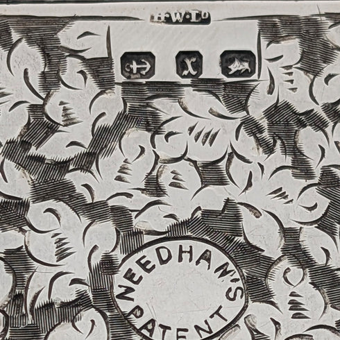 1897 British antique sterling silver sliding card case 80g Henry Williamson