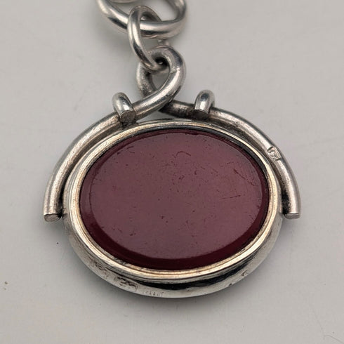 Circa 1919 British antique sterling silver Albert chain, 61g, sterling silver base, two-tone rotating fob