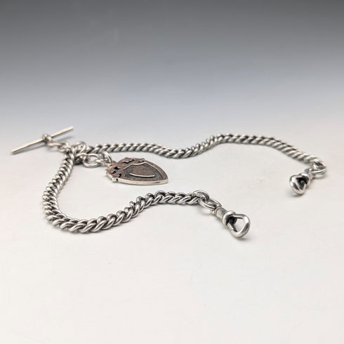 1929 British Vintage Sterling Silver Double Albert Chain 56g Gold Plated Sterling Silver Medal Fob