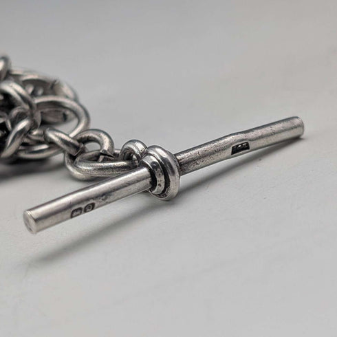 1929 British Vintage Sterling Silver Double Albert Chain 56g Gold Plated Sterling Silver Medal Fob
