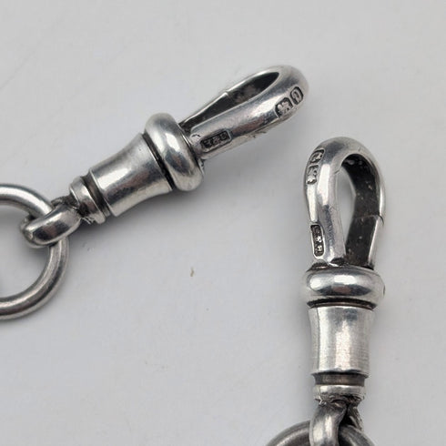 1929 British Vintage Sterling Silver Double Albert Chain 56g Gold Plated Sterling Silver Medal Fob