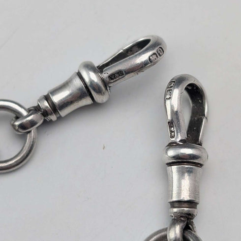 1929 British Vintage Sterling Silver Double Albert Chain 56g Gold Plated Sterling Silver Medal Fob