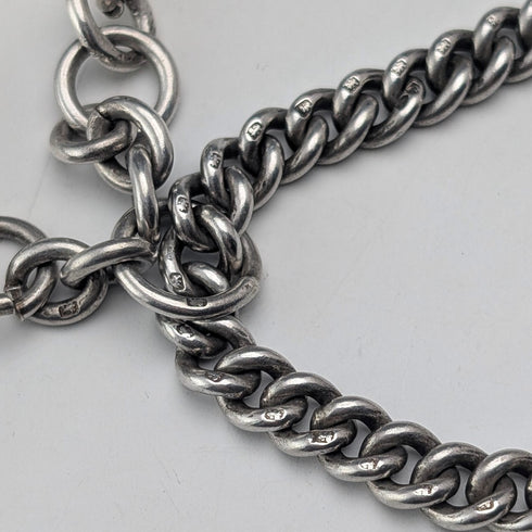 1929 British Vintage Sterling Silver Double Albert Chain 56g Gold Plated Sterling Silver Medal Fob
