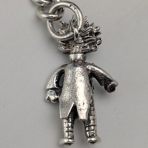 Circa 1900 British antique sterling silver long Albert chain 48g clown charm fob