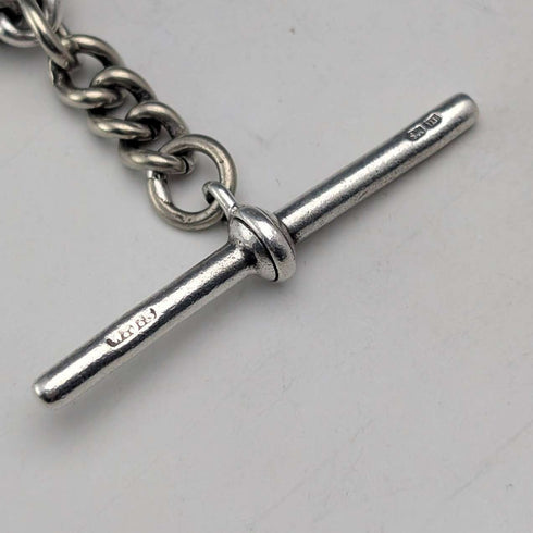 Circa 1900 British antique sterling silver long Albert chain 48g clown charm fob