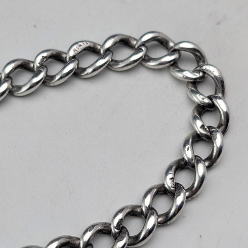 Circa 1900 British antique sterling silver long Albert chain 48g clown charm fob