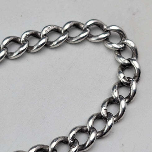 Circa 1900 British antique sterling silver long Albert chain 48g clown charm fob