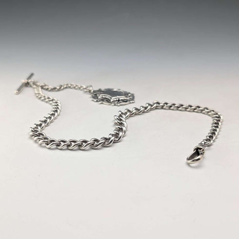 Circa 1900 British antique sterling silver Albert chain, 53g, sterling silver large medal fob