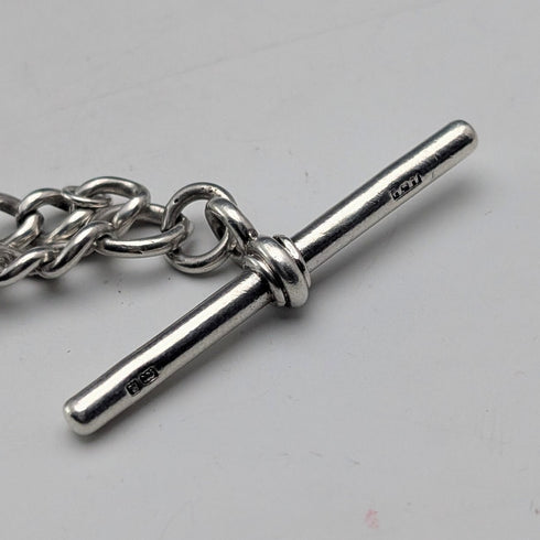 1900年頃 英国アンティーク 純銀製アルバートチェーン 53g 純銀大型メダルフォブ