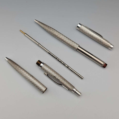 1975 British vintage sterling silver ballpoint pen and push-type pencil William Manton with case