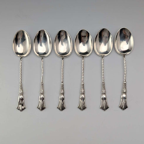 1907年 英国アンティーク 純銀製ティースプーン6本セット 計37g ケース入 William Devenport