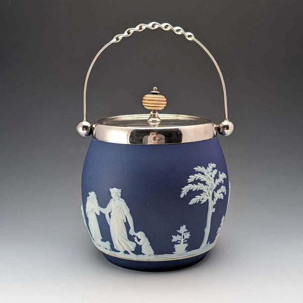 古董英國韋奇伍德餅乾桶 Jasperware 皇家藍色