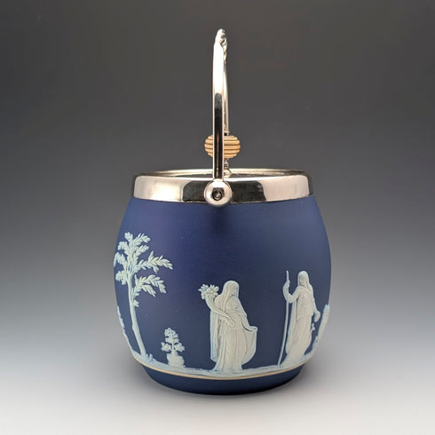 Antique British Wedgwood Biscuit Barrel Jasperware Royal Blue