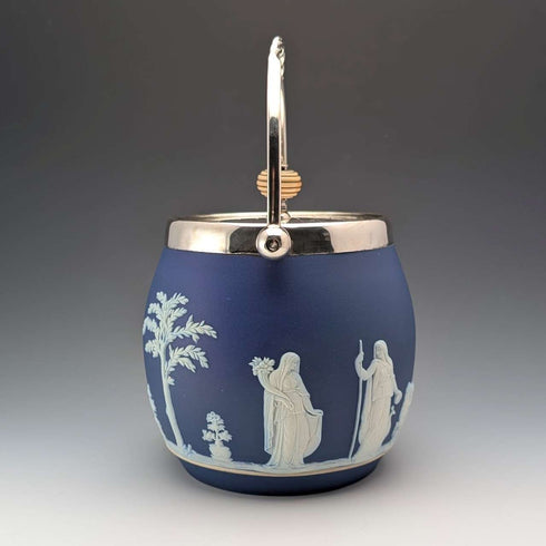 古董英國韋奇伍德餅乾桶 Jasperware 皇家藍色