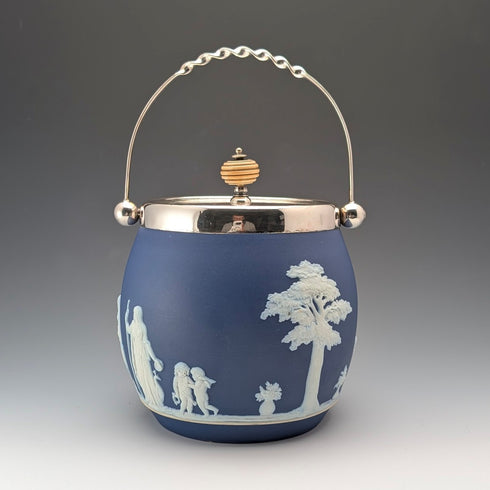 Antique British Wedgwood Biscuit Barrel Jasperware Royal Blue