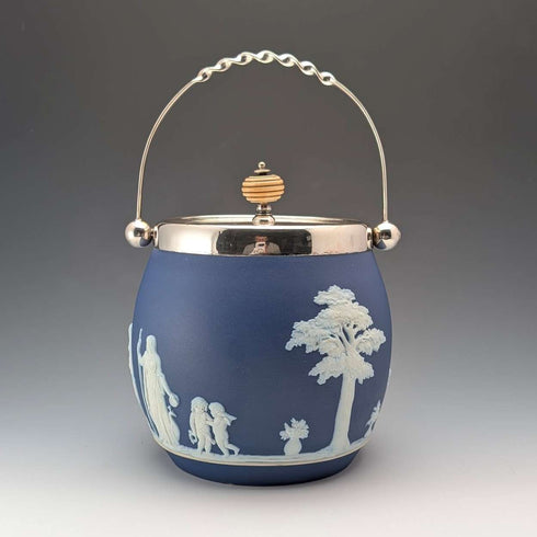 古董英國韋奇伍德餅乾桶 Jasperware 皇家藍色