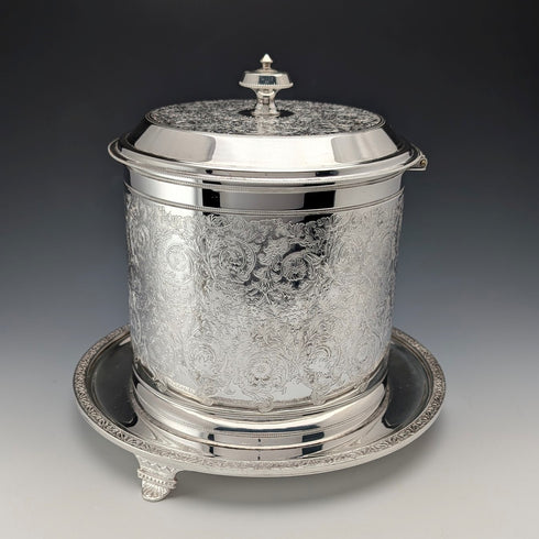 英国アンティーク シルバープレート製 花装飾 ビスケットバレル