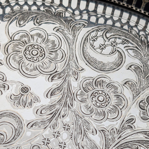 復古英國銀盤畫廊托盤,直徑 26 厘米,Viners