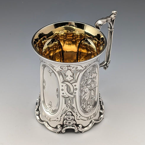 1854 年英國古董純銀花卉裝飾杯,163 克,約翰·埃文斯二世