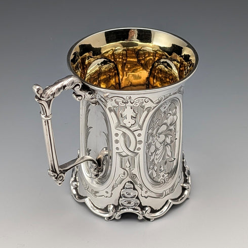 1854 年英國古董純銀花卉裝飾杯,163 克,約翰·埃文斯二世