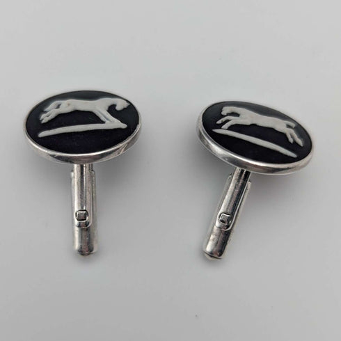 British Vintage Wedgwood Horse Relief Pure Silver Base Cufflinks