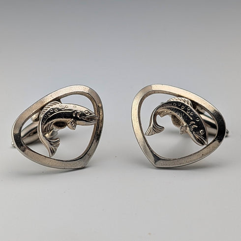 ヴィンテージ 魚彫刻 ゴールドプレート製 カフリンクス カフスボタン